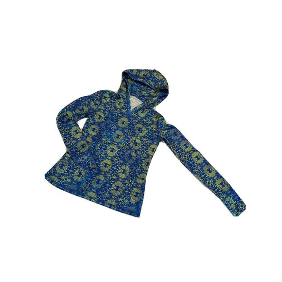 Reel Legends Women XS Athletic Hooded Pullover Blue Pockets Thumbholes Light - Picture 2 of 9